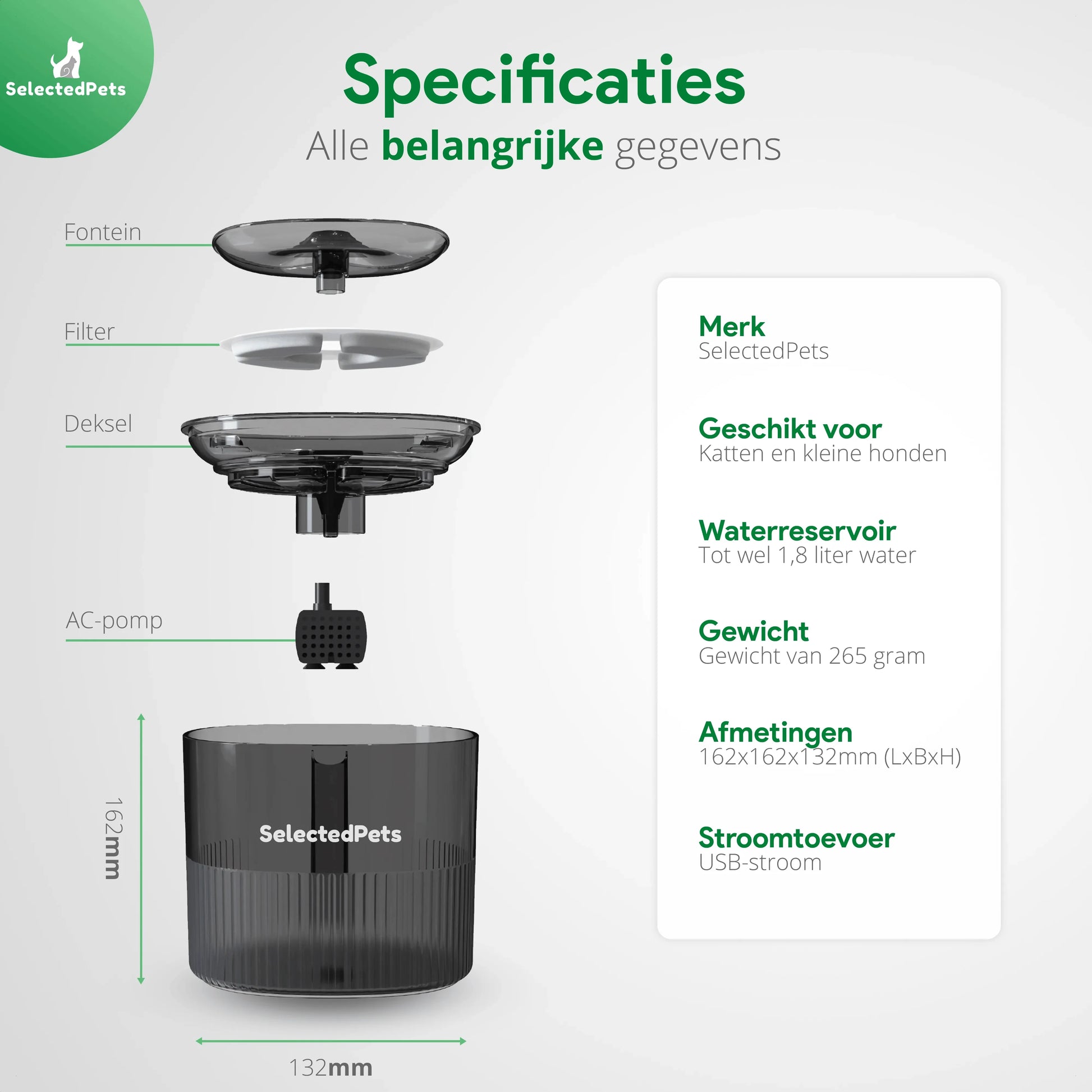 SelectedPets Drinkfontein kat specificaties